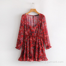 Women Clothing Flower Printing Loose Dress with Bow